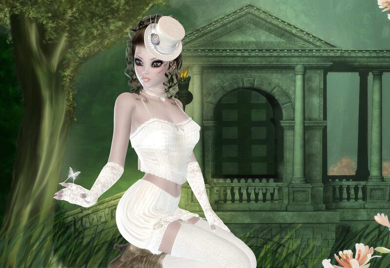 Woman in White Dress — Green, Serene, Digital Art