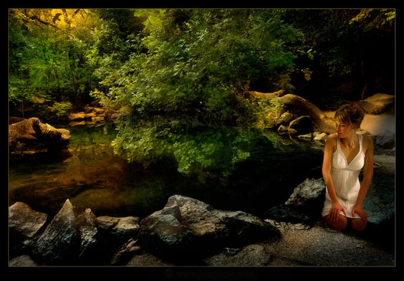 Woman in White Dress — Green, Serene, Dusk