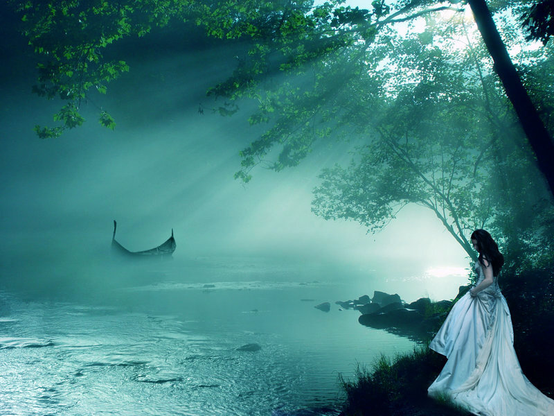 Woman in White Dress — Green, Serene, Morning