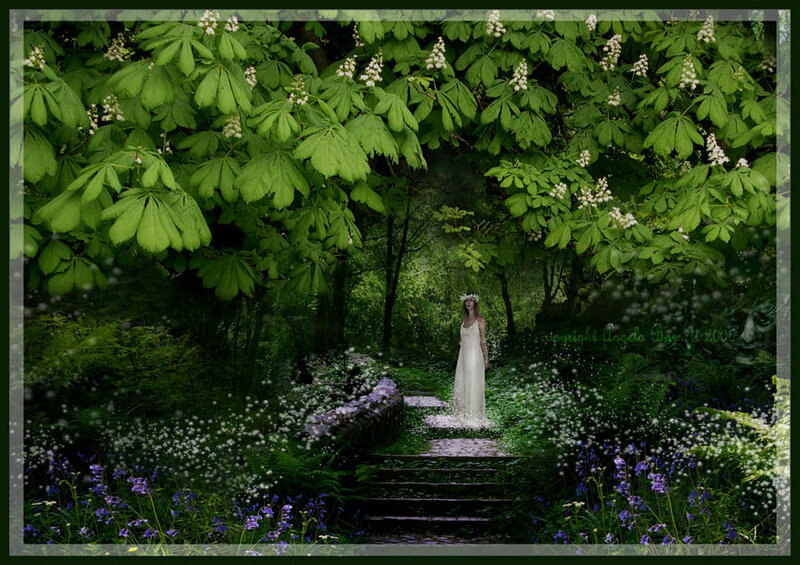 Woman in White Dress — Green, Serene, Spring, Digital Art