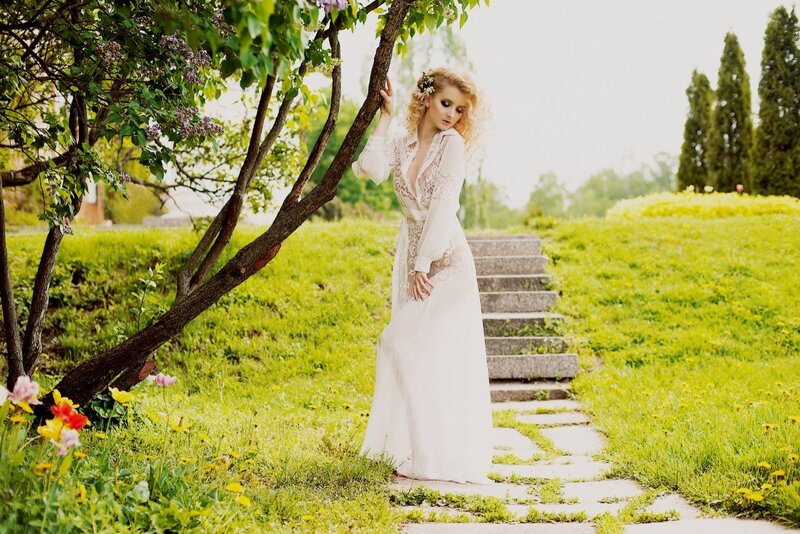 Woman in White Dress — Green, Serene, Spring, Photograph, Tree