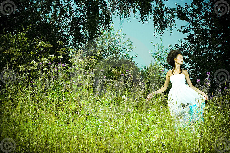 Woman in White Dress — Green, Serene, Summer