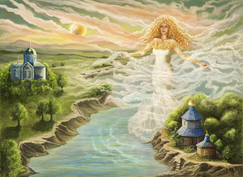 Woman in White Dress — Green, Serene, Sunrise