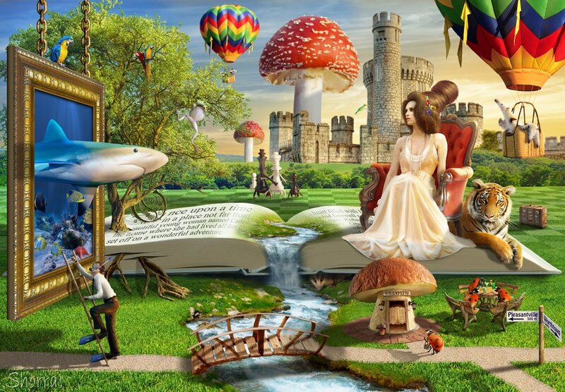Woman in White Dress — Green, Whimsical, Afternoon