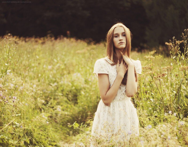 woman in white dress in field