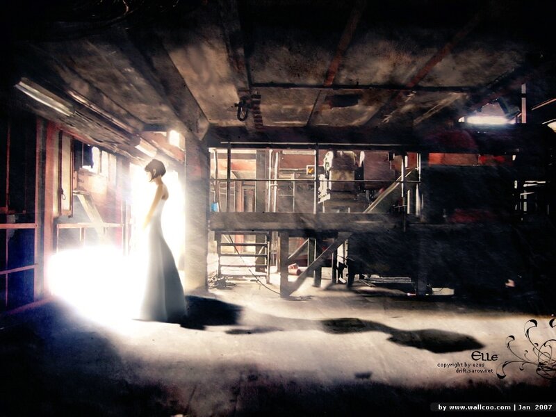 woman in white dress in industrial space
