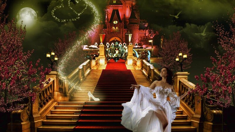 Woman in White Dress — Magical, Night, Digital Art, Castle, Moon
