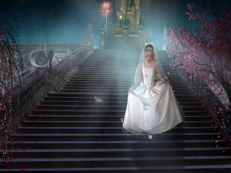 Woman in White Dress — Magical, Night, Digital Art, Castle