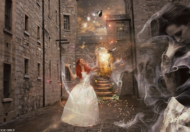 Woman in White Dress — Magical, Night, Digital Art