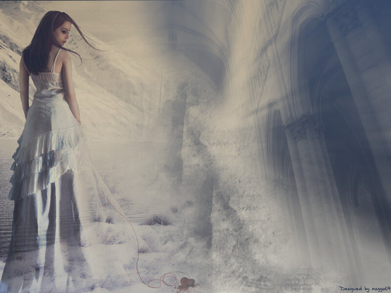 Woman in White Dress — Melancholic, Digital Art, Castle