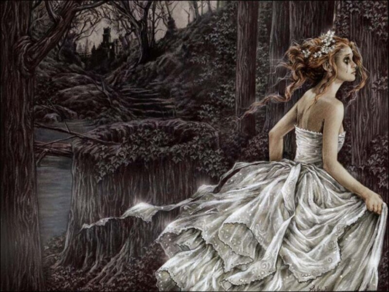 Woman in White Dress — Melancholic, Night, Illustration