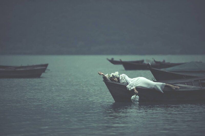 Woman in White Dress — Melancholic, Photograph, Boat