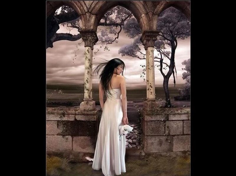Woman in White Dress — Melancholic, Sunset, Digital Art