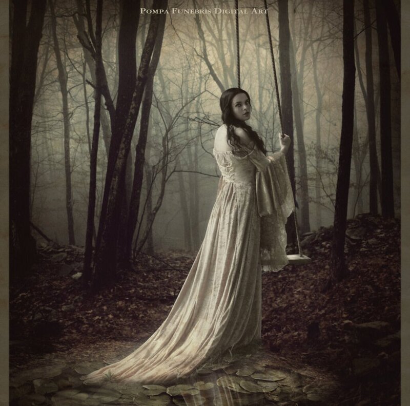 Woman in White Dress — Mysterious, Autumn, Digital Art