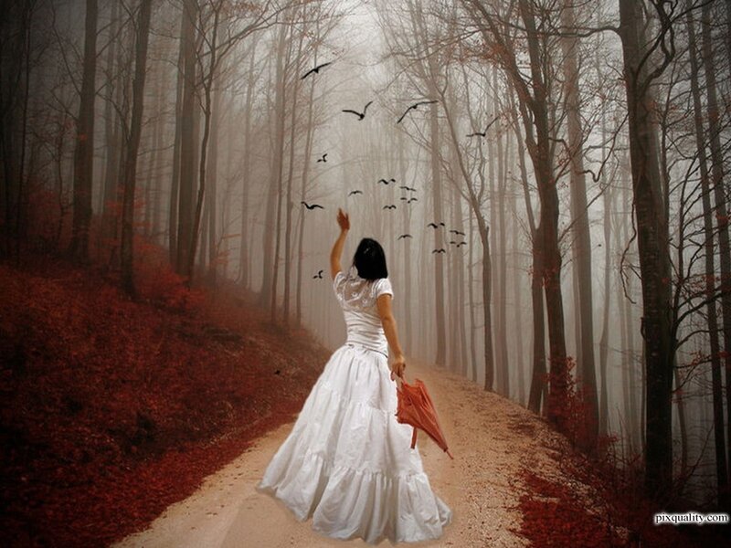 Woman in White Dress — Mysterious, Autumn