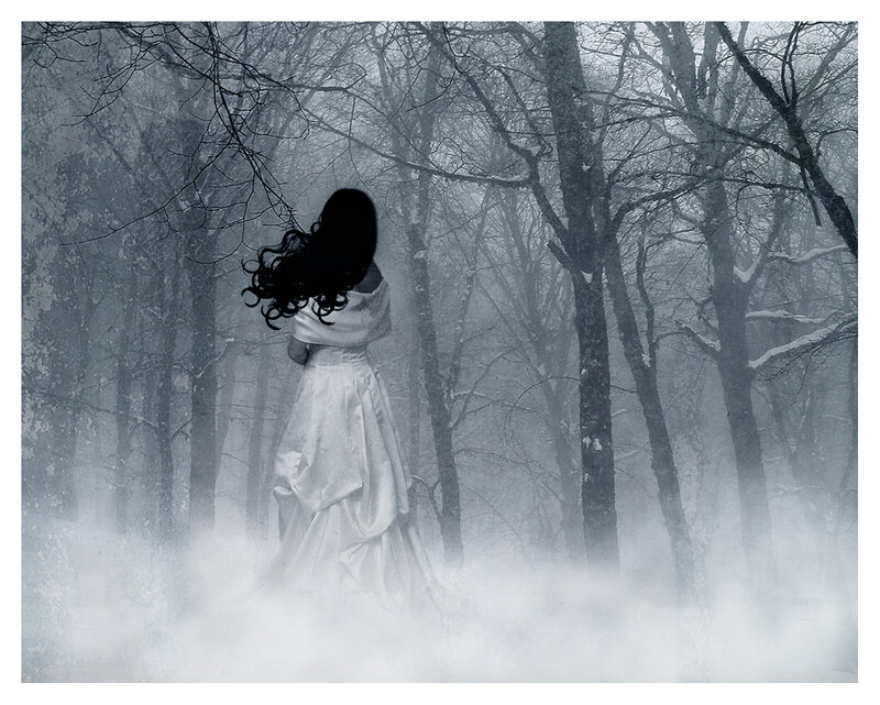 Woman in White Dress — Mysterious, Winter, Digital Art