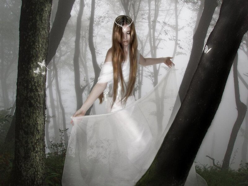Woman in White Dress — Mystical, Photograph, Forest, Trees