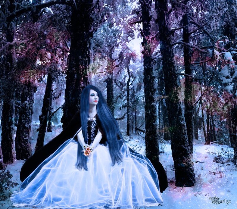 Woman in White Dress — Mystical, Winter, Digital Art, Forest