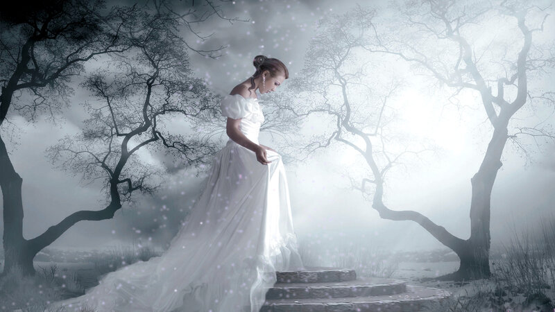 Woman in White Dress — Mystical, Winter