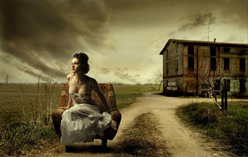 Woman in white dress on chair