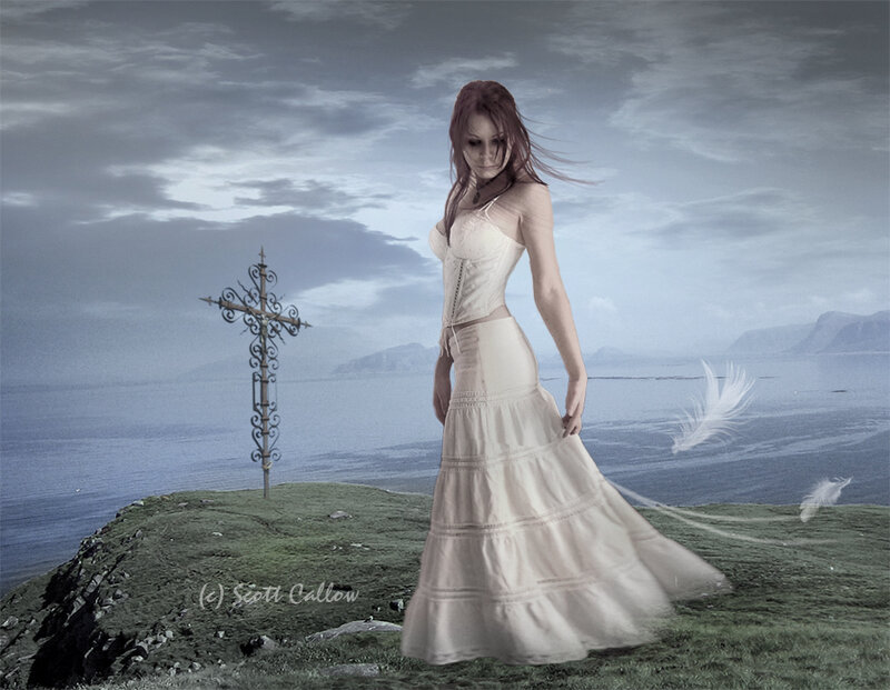 woman in white dress on cliff