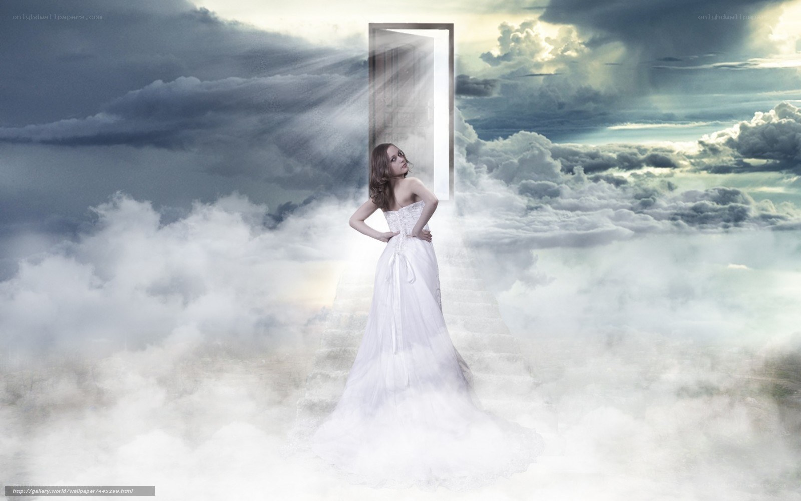 woman in white dress on clouds