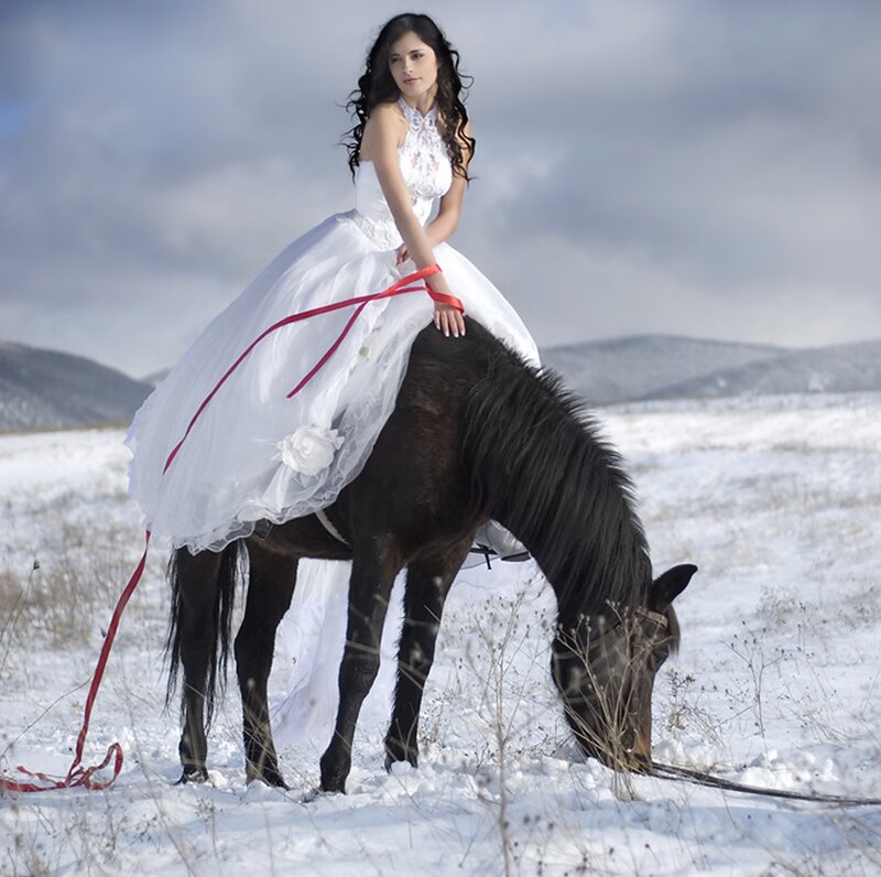 Woman in White Dress on Horse — Serene