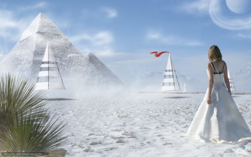 woman in white dress on snowy desert