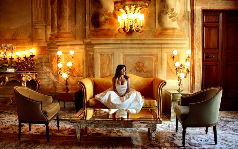 woman in white dress on sofa
