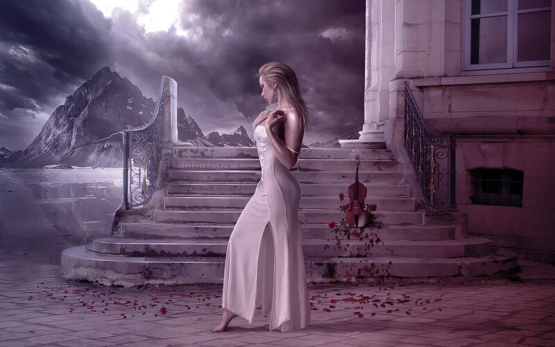 woman in white dress on steps