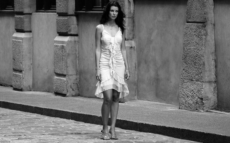 woman in white dress on street