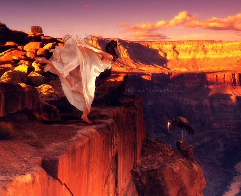 Woman in White Dress — Orange, Dramatic