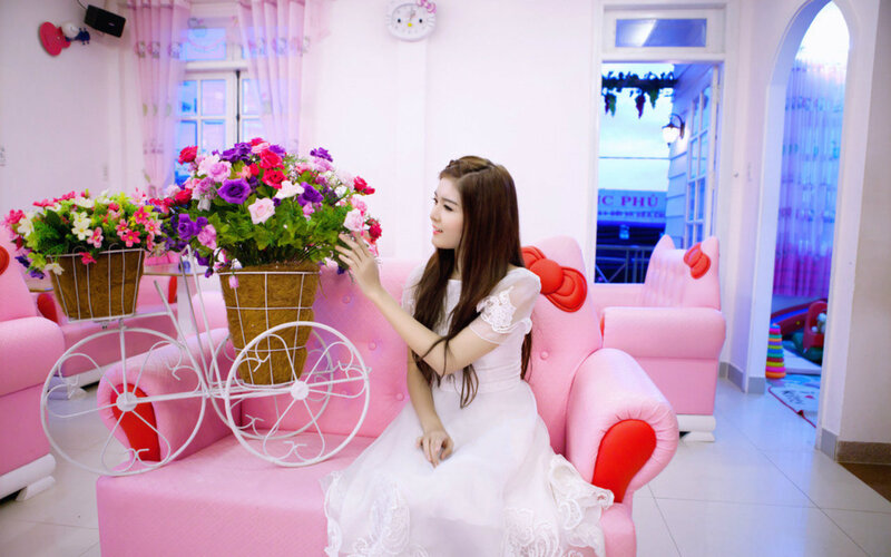 Woman in White Dress — Pink, Calm, Afternoon