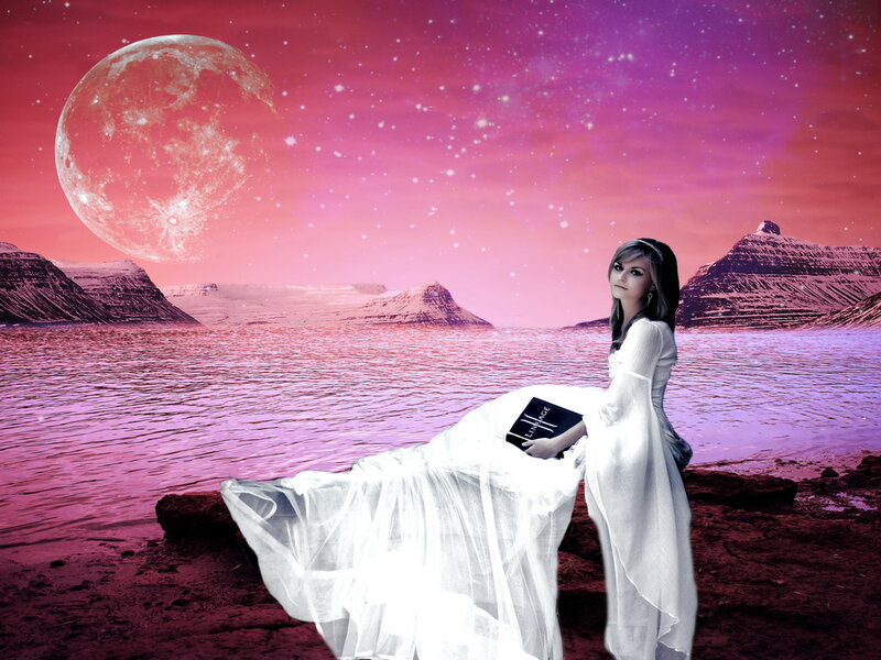 Woman in White Dress — Pink, Dreamy, Night