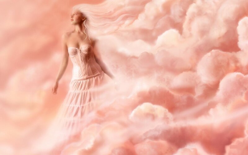 Woman in White Dress — Pink, Serene, Digital Art