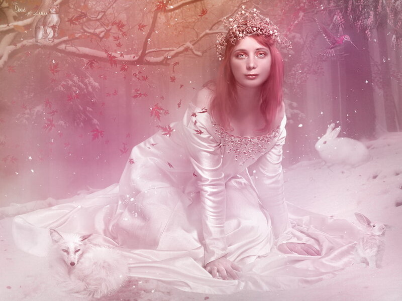 Woman in White Dress — Pink, Serene, Winter