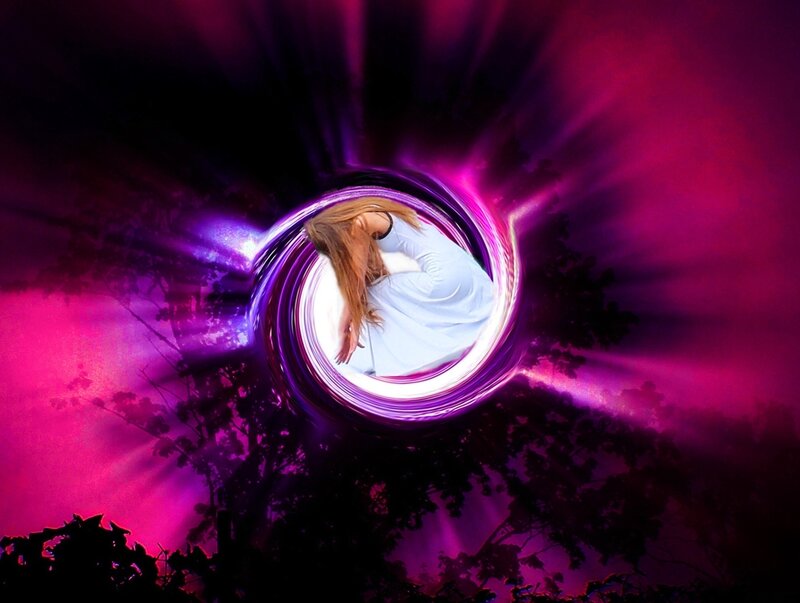 Woman in White Dress — Purple, Dramatic, Night, Digital Art, Light Tunnel