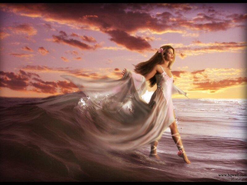 Woman in White Dress — Purple, Dramatic