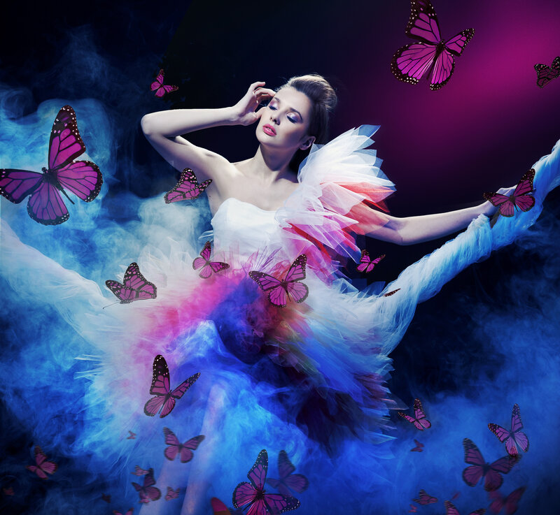 Woman in White Dress — Purple, Dreamy