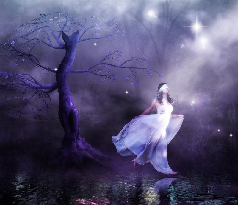 Woman in White Dress — Purple, Ethereal, Night