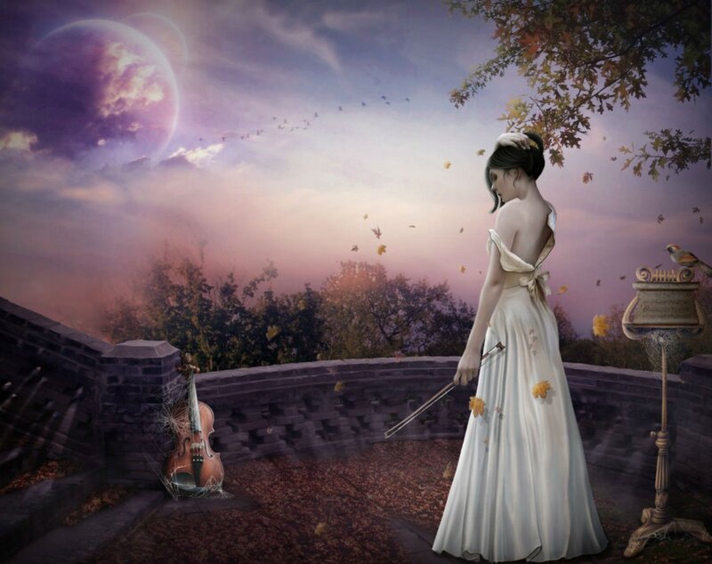 Woman in White Dress — Purple, Melancholic, Sunset