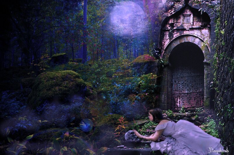 Woman in White Dress — Purple, Mysterious, Night, Digital Art, Skull