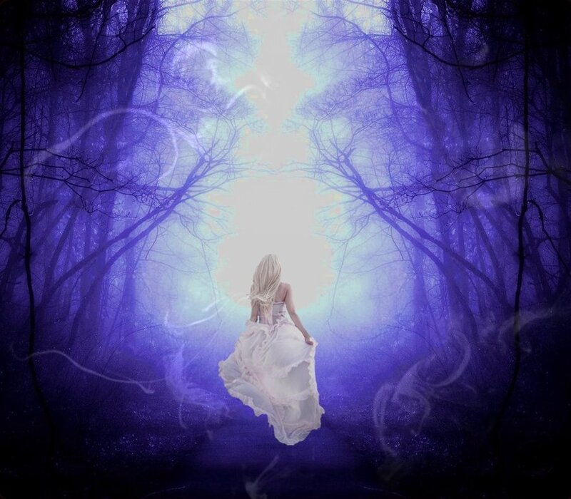 Woman in White Dress — Purple, Mystical, Night