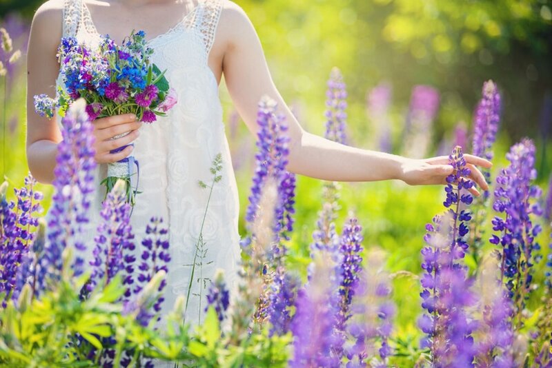 Woman in White Dress — Purple, Serene, Summer