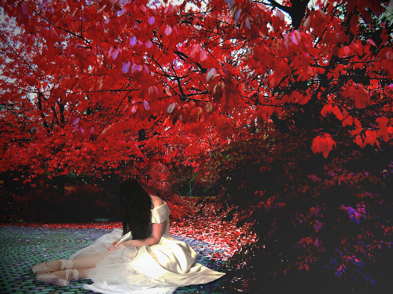 Woman in White Dress — Red, Dramatic, Autumn
