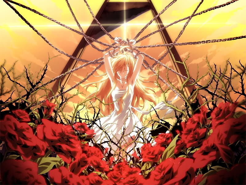 Woman in White Dress — Red, Dramatic, Sunset, Anime