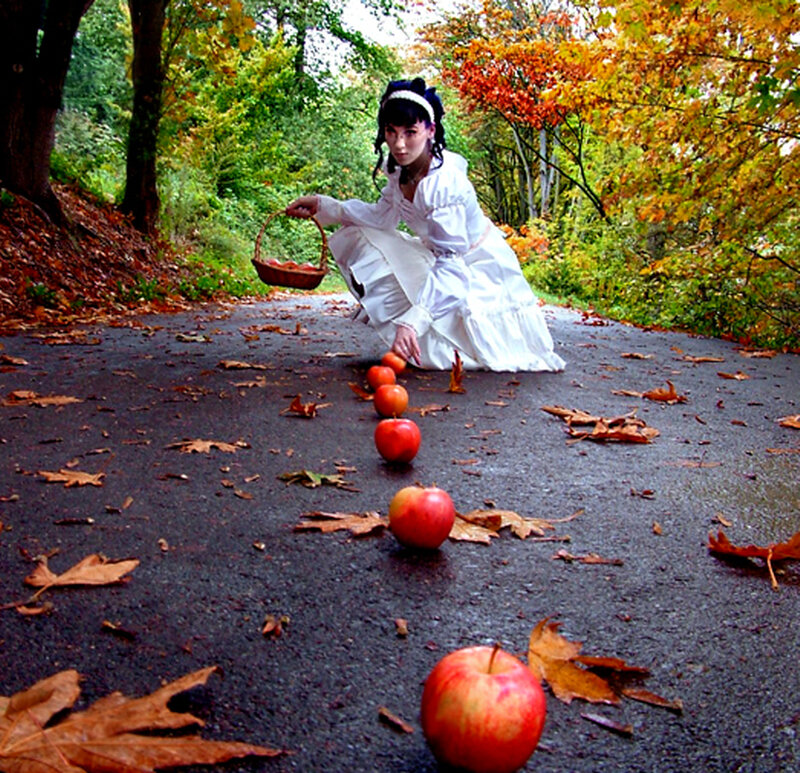 Woman in White Dress — Red, Dramatic