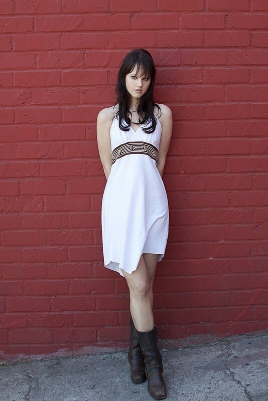 Woman in White Dress — Red, Neutral, Afternoon