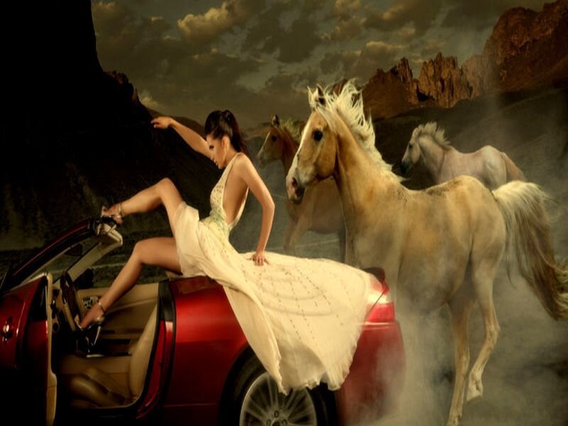Woman in White Dress — Red