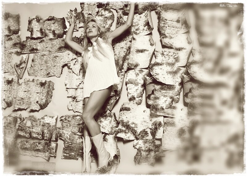 Woman in White Dress — Sepia, Dramatic, Photograph